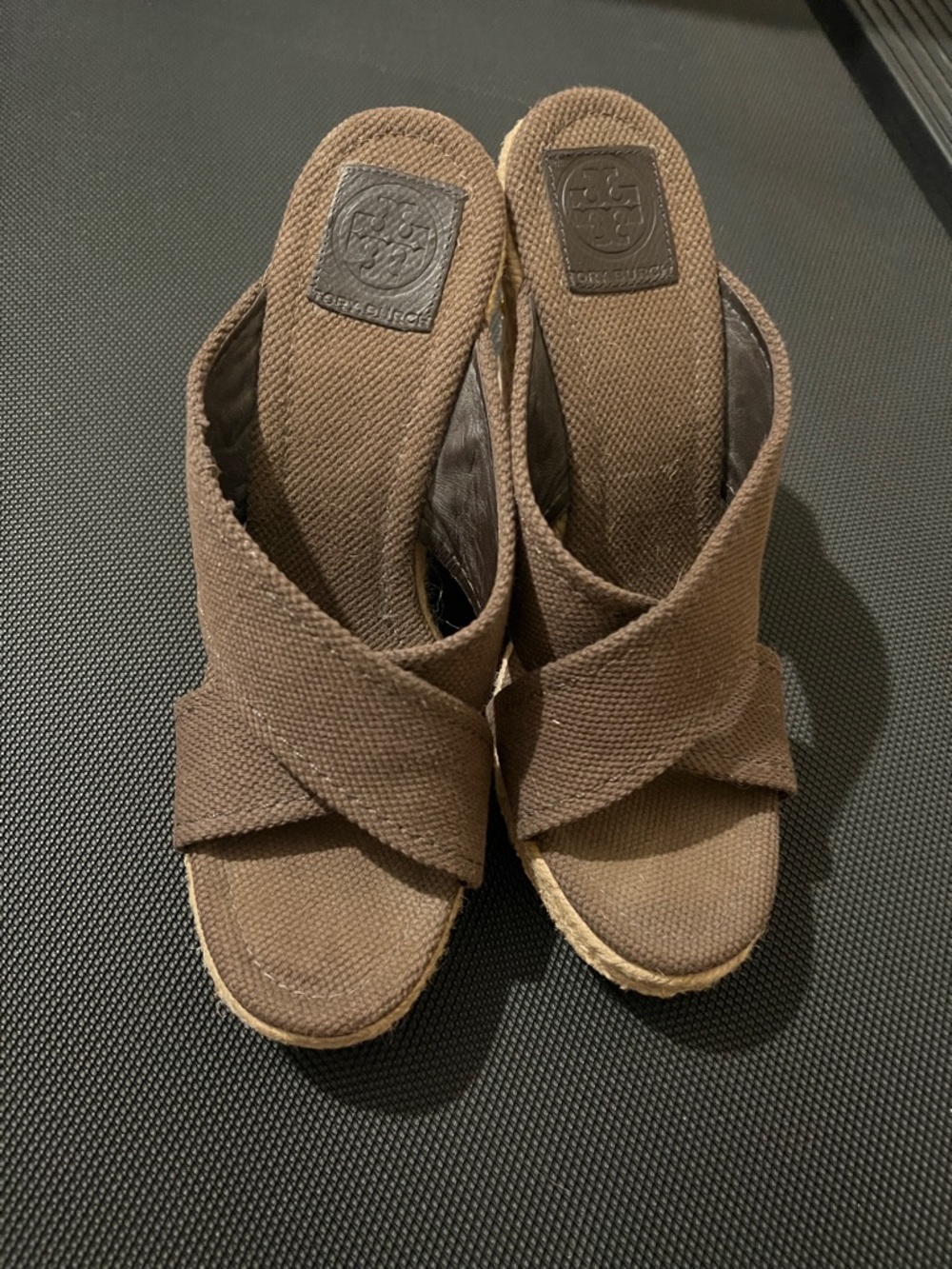 Tory Burch  Kristin bailey brown espadrille wedge sandals shoes size 9 1/2